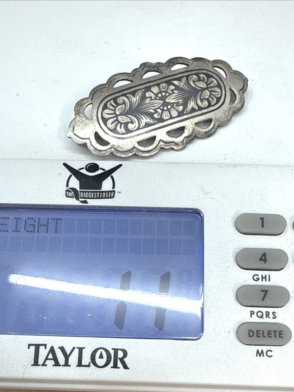 Russian USSR Kubachi Sterling Silver 925 Niello Black Enamel Floral Pin Brooch